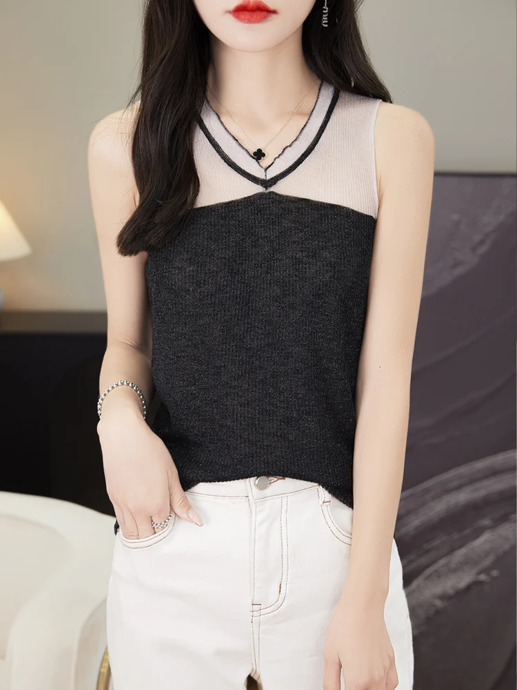 2024Women's Sleeveless Lace V-neck Wool Solid Knitte Vest Summer New Soft Close Fitting Comfort Solid Fashionable Sexy Tank Tops
2024Women's Sleeveless Lace V-neck Wool Solid Knitte Vest Summer New Soft Close Fitting Comfort Solid Fashionable Sexy Tank Tops
