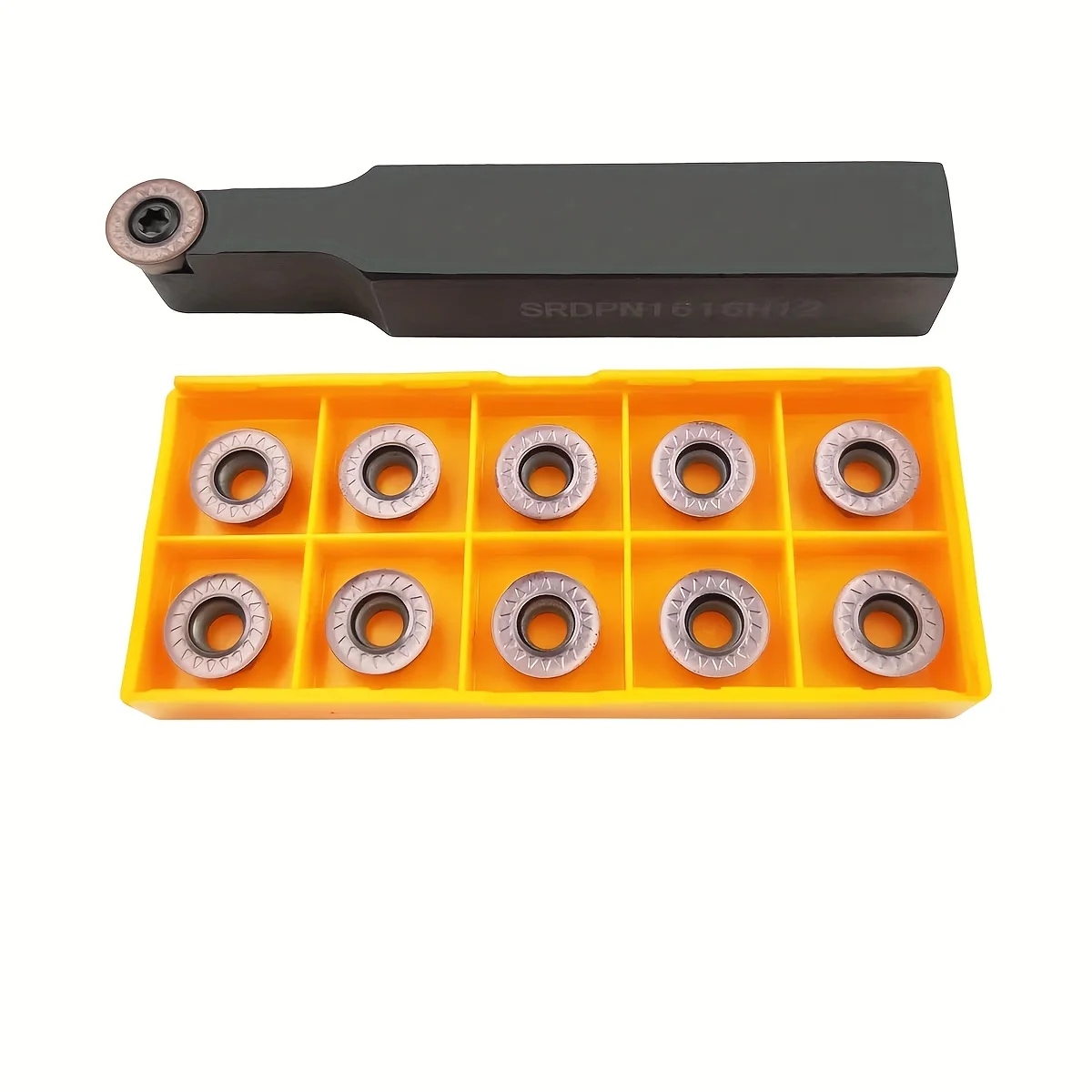 11pc SRDPN1616H12 Milling Cutter with RPMT1204MOE R6 Inserts - Carbide Indexable Set for Steel & Stainless
11pc SRDPN1616H12 Milling Cutter with RPMT1204MOE R6 Inserts - Carbide Indexable Set for Steel & Stainless