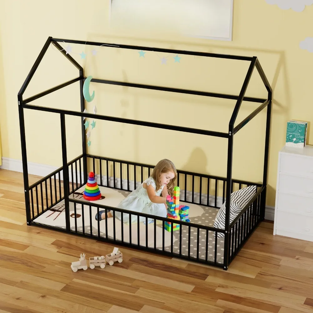 Twin Size Montessori Floor Bed, Twin Metal House Bed Frame with Fence, House Floor Bed for Kids, Girls, Boys, Easy Assembly
Twin Size Montessori Floor Bed, Twin Metal House Bed Frame with Fence, House Floor Bed for Kids, Girls, Boys, Easy Assembly