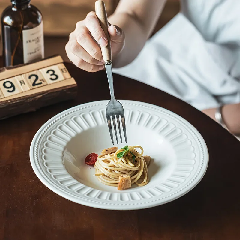 Japanese Retro Style Round Relief Creative Salad Bowl Tableware Plate High Sense Household Ceramic Plate Soup
Japanese Retro Style Round Relief Creative Salad Bowl Tableware Plate High Sense Household Ceramic Plate Soup