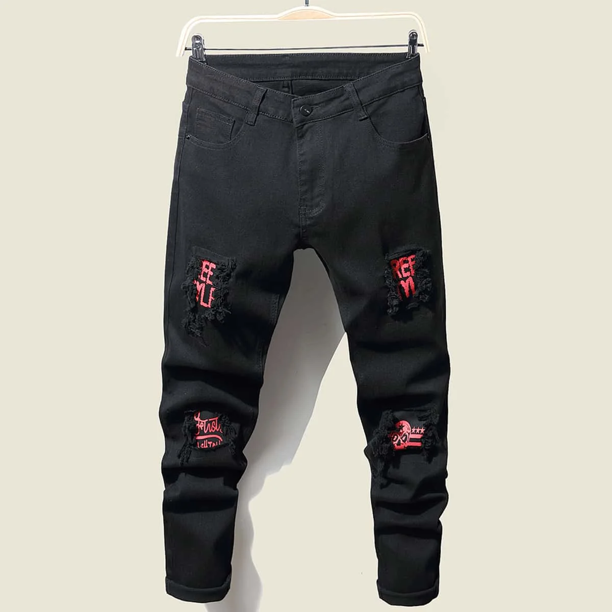 Men Stretchy Ripped Skinny Biker letter Cartoon Print Jeans Destroyed Hole Slim Fit Denim High Quality Hip Hop Black Jeans
Men Stretchy Ripped Skinny Biker letter Cartoon Print Jeans Destroyed Hole Slim Fit Denim High Quality Hip Hop Black Jeans