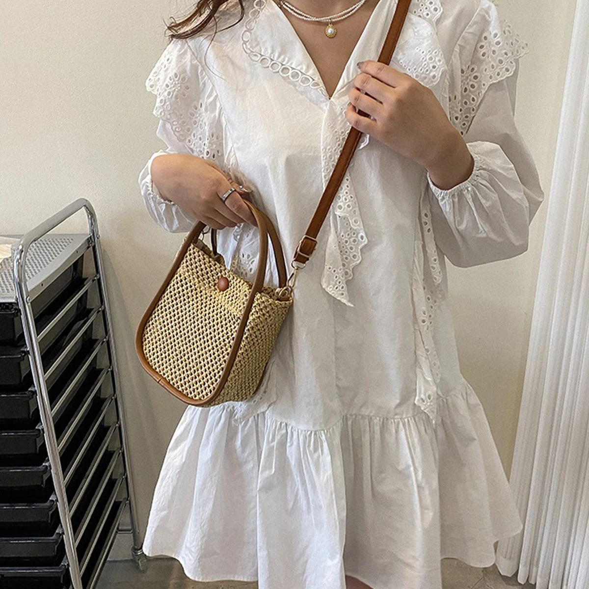 Тканая пляжная сумка для женщин, вязаная крючком сумка через плечо в стиле бохо со съемным ремешком-цепочкой - летняя легкая большая сумка