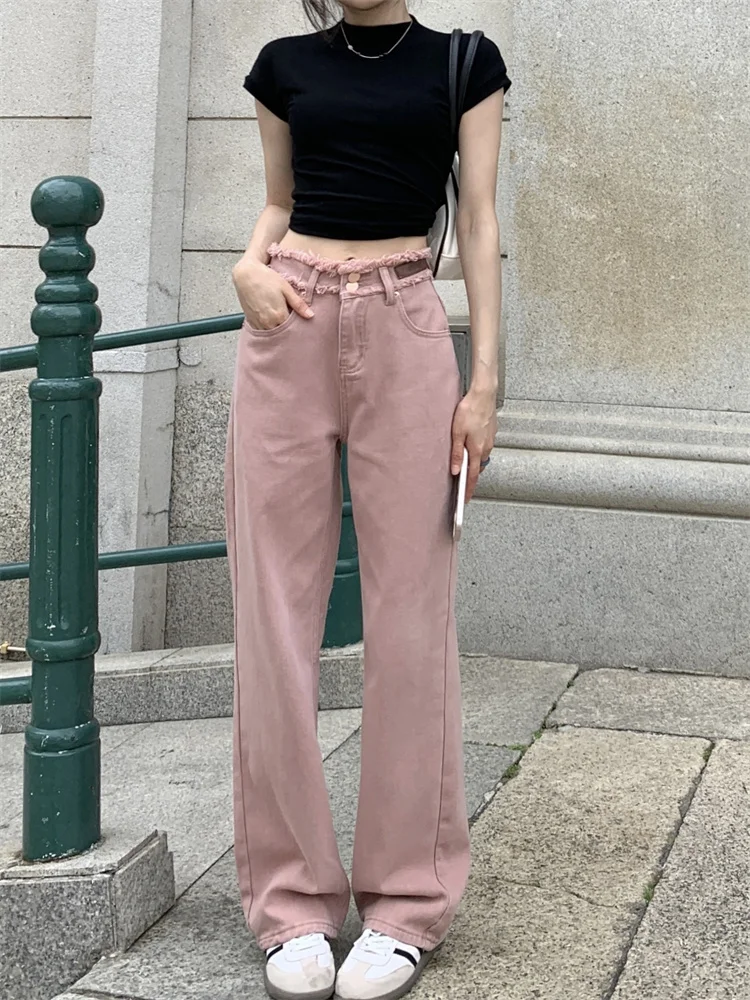 2025 Trend Women's Y2K Jeans - Pink High Waist Loose Fit Raw Hem Denim Pants Straight Leg Floor-Length Wide Leg Trousers
2025 Trend Women's Y2K Jeans - Pink High Waist Loose Fit Raw Hem Denim Pants Straight Leg Floor-Length Wide Leg Trousers