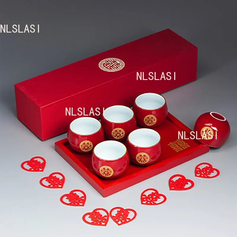 100ml Ceramics Chinese Traditional Red Wedding Tea Cup Porcelain Teacups Luxury Souvenir Marriage Gifts For Bride and Groom
100ml Ceramics Chinese Traditional Red Wedding Tea Cup Porcelain Teacups Luxury Souvenir Marriage Gifts For Bride and Groom