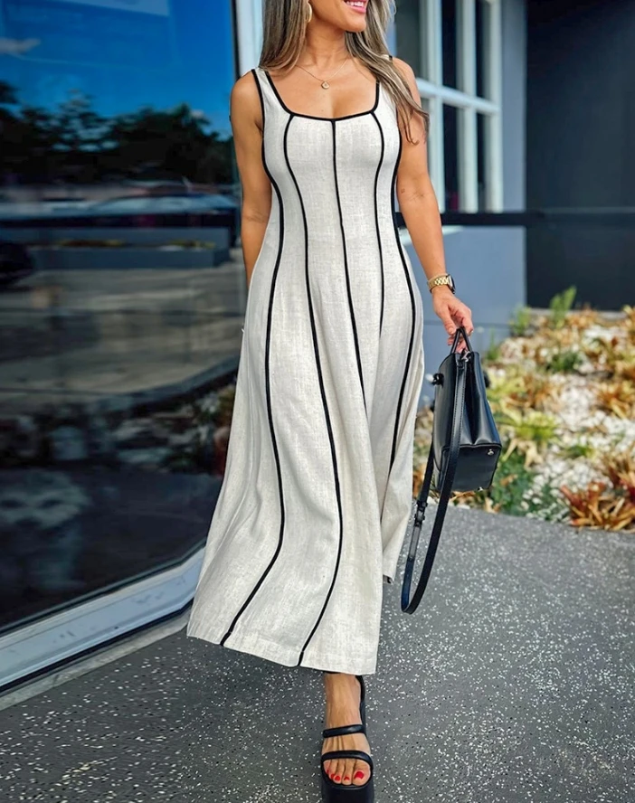 Women's Urban Dress 2024 Spring/summer Latest Casual U-Neck Striped Contrast Binding Sleeveless Maxi A Line Dress Long Skirt
Women's Urban Dress 2024 Spring/summer Latest Casual U-Neck Striped Contrast Binding Sleeveless Maxi A Line Dress Long Skirt