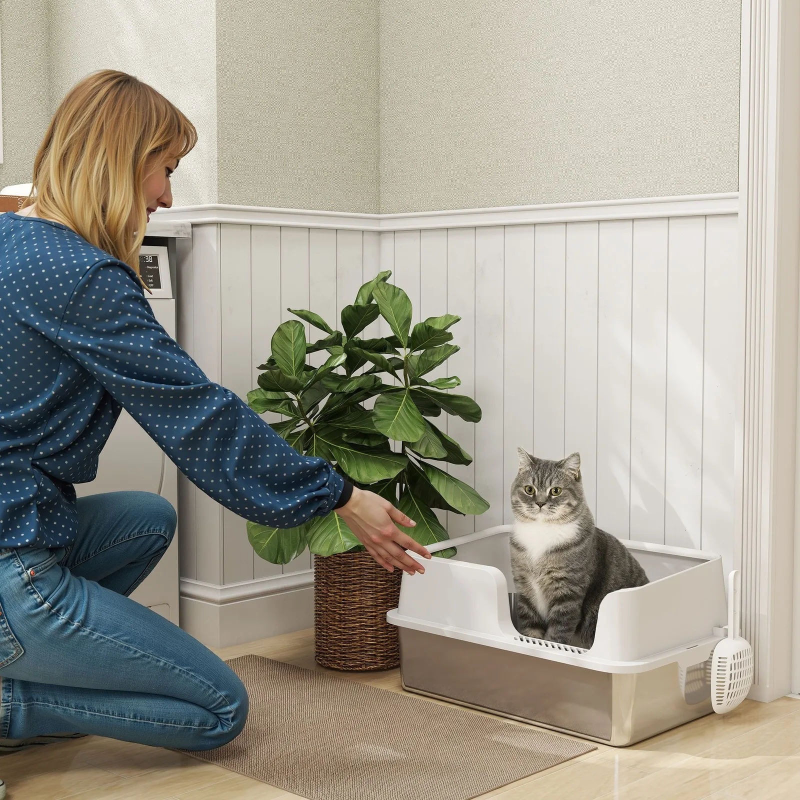 Stainless Steel Litter Box, Enclosed Cat Litter Box, Light Gray
Stainless Steel Litter Box, Enclosed Cat Litter Box, Light Gray