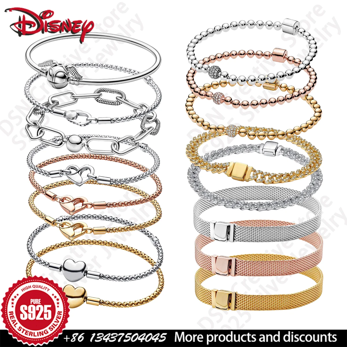 Новый женский браслет из серебра 925 пробы серии Disney, классическая кубинская цепочка для часов, идеальный подарок ювелирных изделий для женщин
Новый женский браслет из серебра 925 пробы серии Disney, классическая кубинская цепочка для часов, идеальный подарок ювелирных изделий для женщин