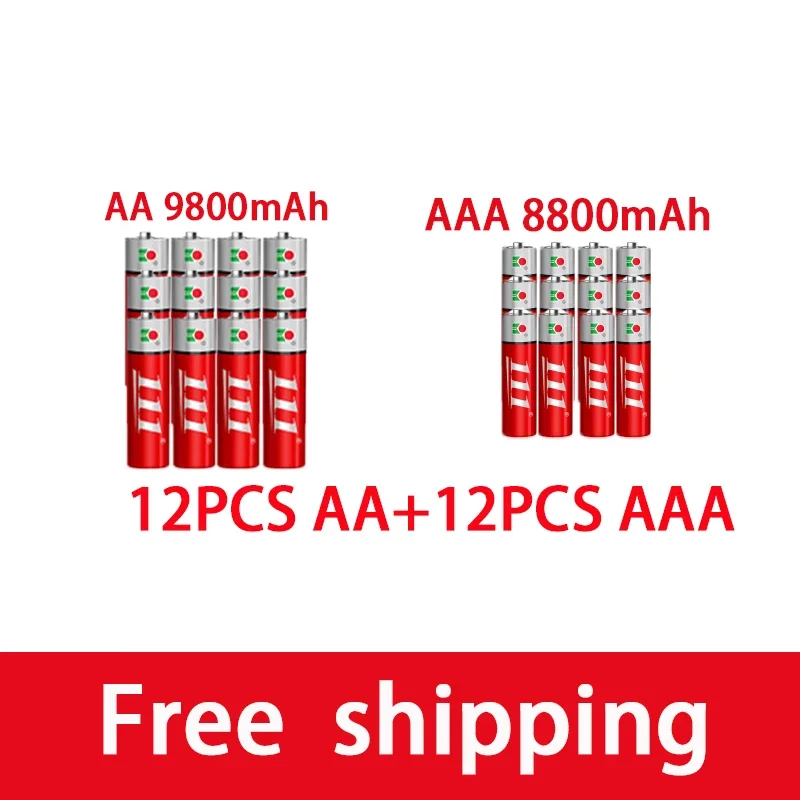 AAA + AA rechargeable AA 1.5V 9800mah - 1.5V AAA 8800mAh alkaline battery flashlight toy watch MP3 player, free delivery
AAA + AA rechargeable AA 1.5V 9800mah - 1.5V AAA 8800mAh alkaline battery flashlight toy watch MP3 player, free delivery
