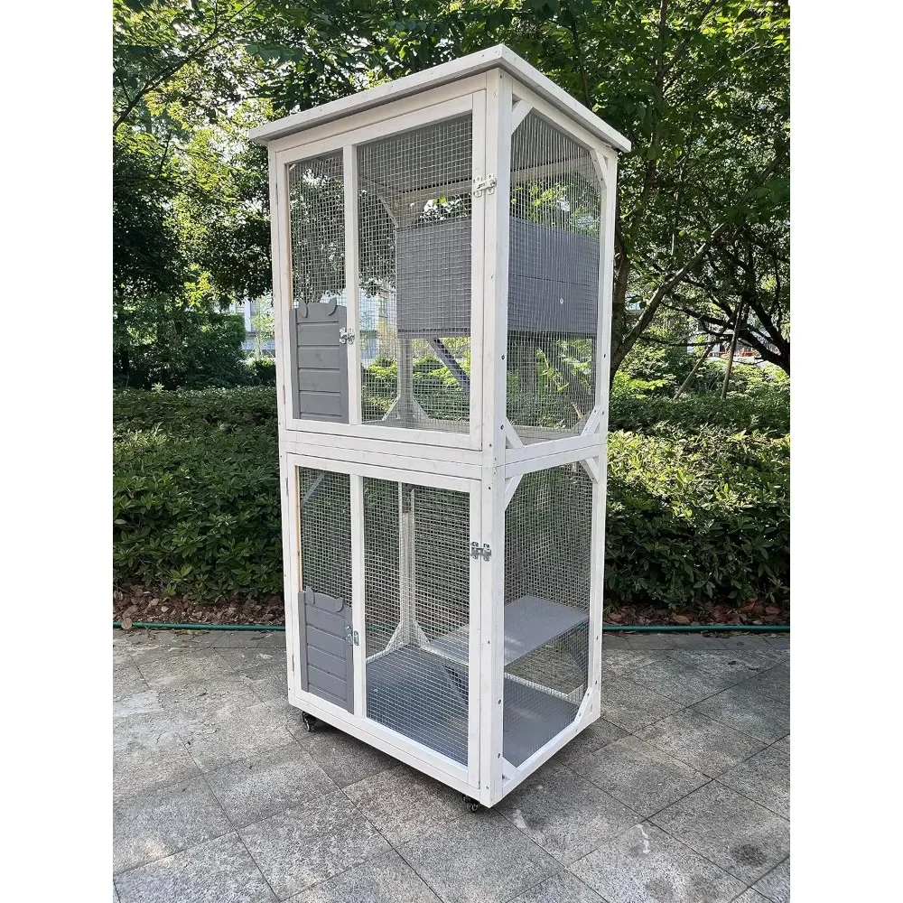 71" Outdoor Wooden Catio Outdoor Cat Enclosure House, with Napping House, 4 Platforms & Weatherproof Asphalt Roof, Sliding Doors
71" Outdoor Wooden Catio Outdoor Cat Enclosure House, with Napping House, 4 Platforms & Weatherproof Asphalt Roof, Sliding Doors