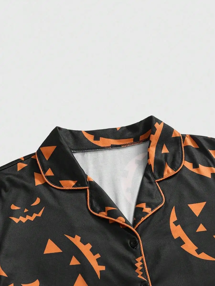 Halloween Pumpkin Print Short Sleeve Pajama Set With Turn-Down Collar
Halloween Pumpkin Print Short Sleeve Pajama Set With Turn-Down Collar