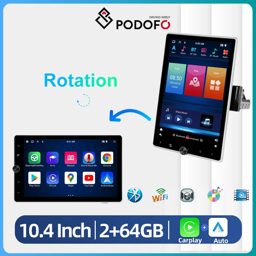 Автомобильный мультимедийный плеер Podofo, 1DIN, 10,4 дюйма, беспроводной, для Carplay, Android, авто, регулировка угла, Mirror Link радио
Автомобильный мультимедийный плеер Podofo, 1DIN, 10,4 дюйма, беспроводной, для Carplay, Android, авто, регулировка угла, Mirror Link радио
