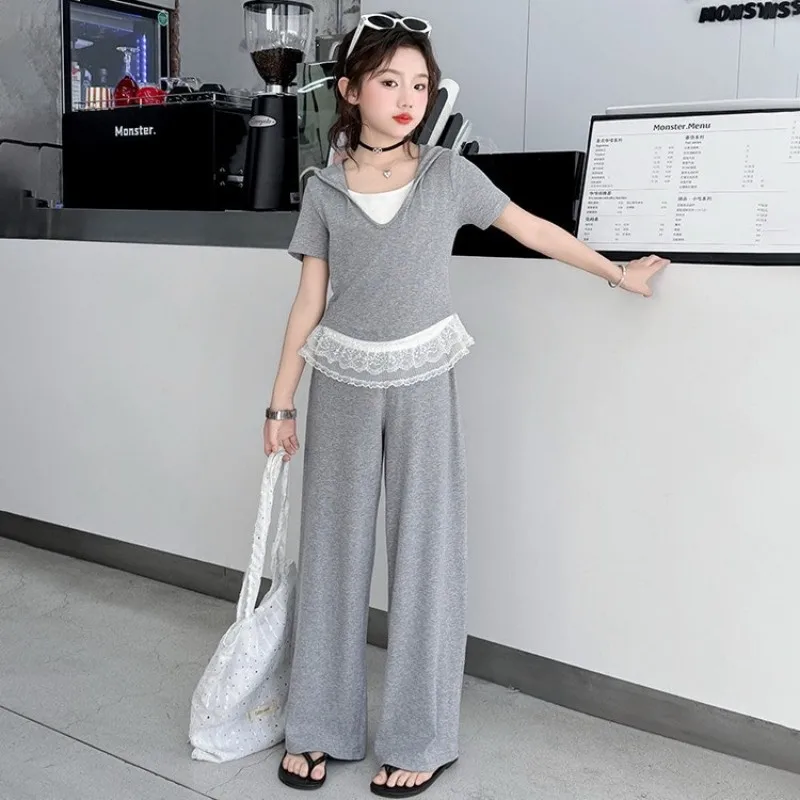 Girls Summer Outfit Set Big Kids Fashion Short Sleeve Hoodie Straight Leg Pants Two-Piece Set
Girls Summer Outfit Set Big Kids Fashion Short Sleeve Hoodie Straight Leg Pants Two-Piece Set