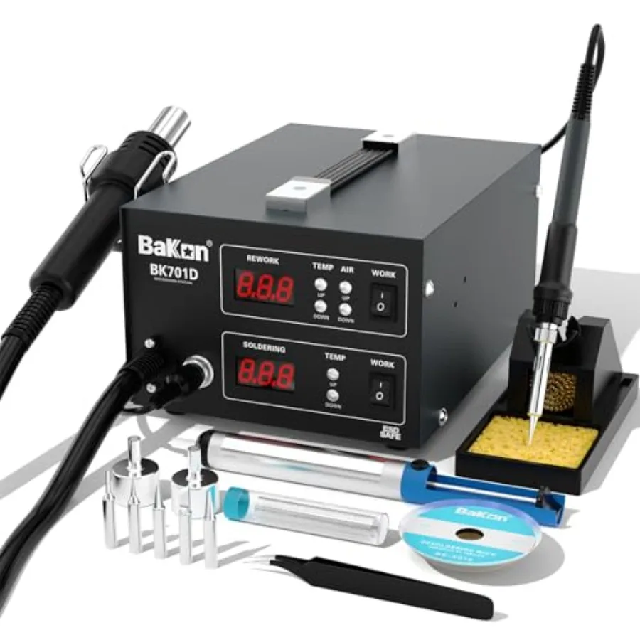 700W Soldering Station, 2 In 1 Hot Air Rework and Soldering Iron Station, SMD ESD Safe Solder Station, Electronic Soldering Kit
700W Soldering Station, 2 In 1 Hot Air Rework and Soldering Iron Station, SMD ESD Safe Solder Station, Electronic Soldering Kit