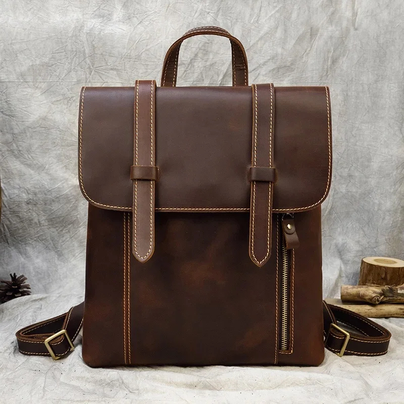 Retro Men Simple Casual School Bag 13 Inches Crazy Horse Leather Hiking Bag Backpack
Retro Men Simple Casual School Bag 13 Inches Crazy Horse Leather Hiking Bag Backpack