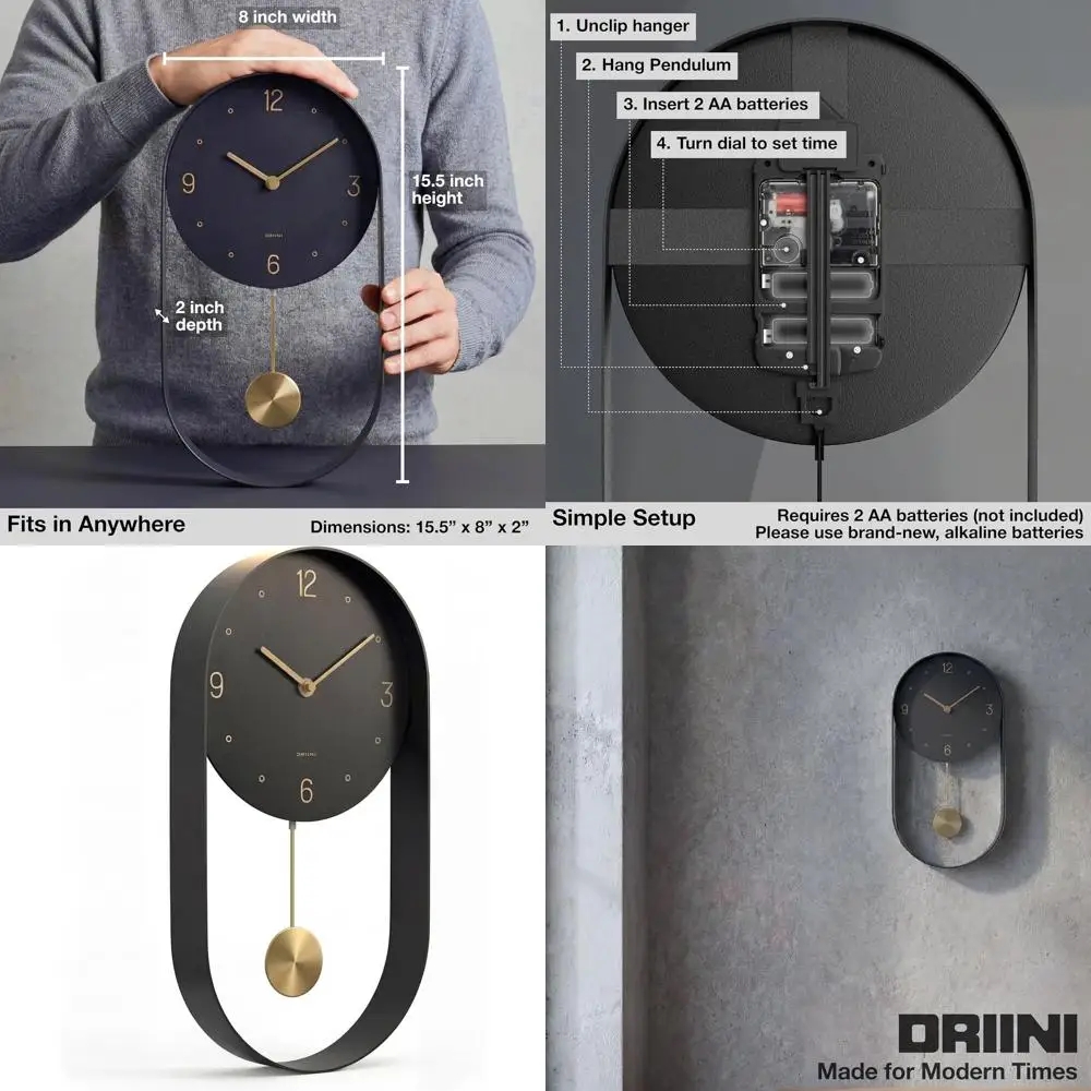 Elegant Black & Gold Pendulum Wall Clock - Minimalist Metal Timepiece for Living Room - Silent Battery-Powered Decorative Clock
Elegant Black & Gold Pendulum Wall Clock - Minimalist Metal Timepiece for Living Room - Silent Battery-Powered Decorative Clock