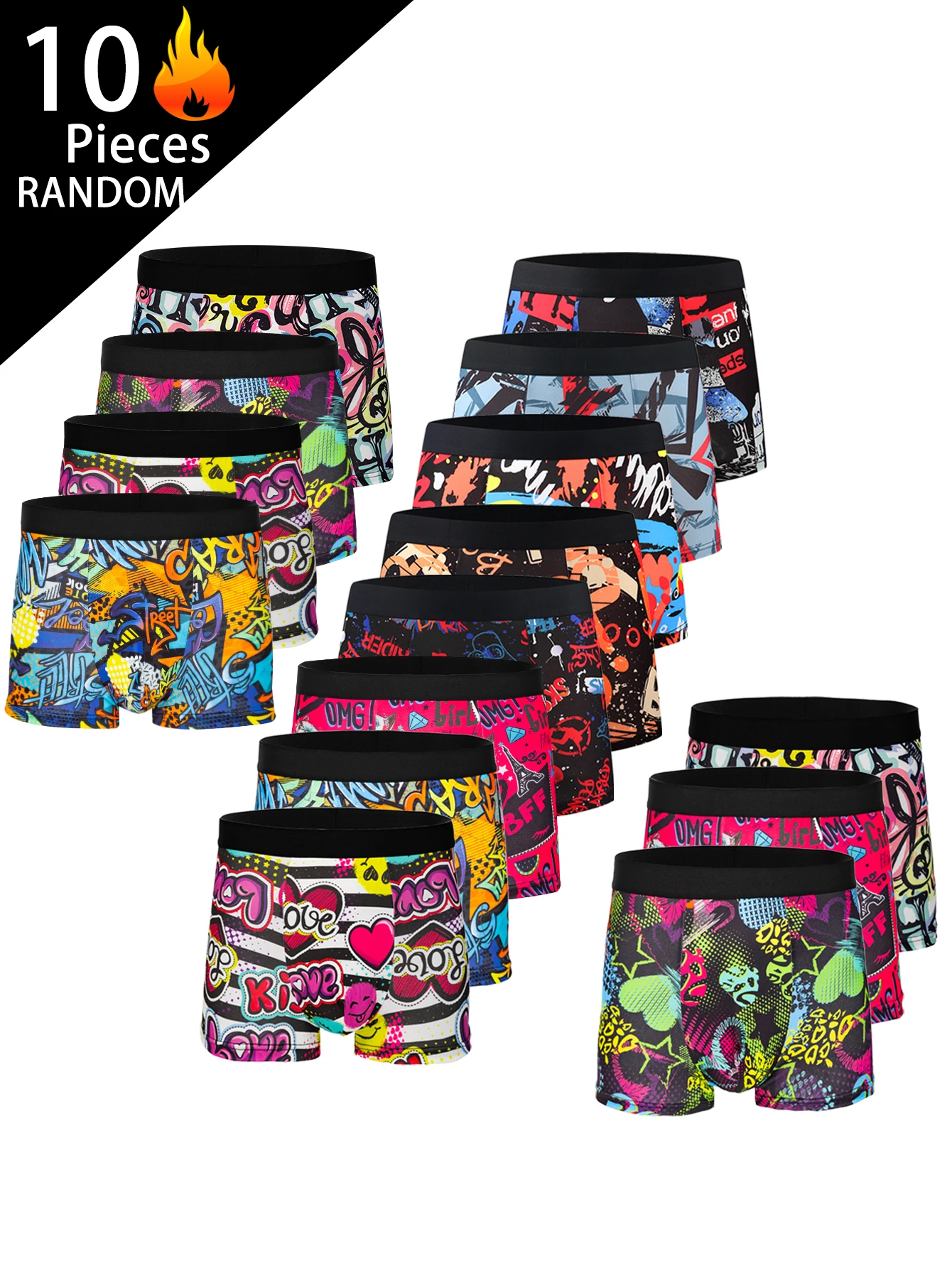 10-Pack Men's Graffiti Boxer Shorts Trendy Streetwear Print Comfortable Four-Corner Pants Youth Fashionable Underwear
10-Pack Men's Graffiti Boxer Shorts Trendy Streetwear Print Comfortable Four-Corner Pants Youth Fashionable Underwear