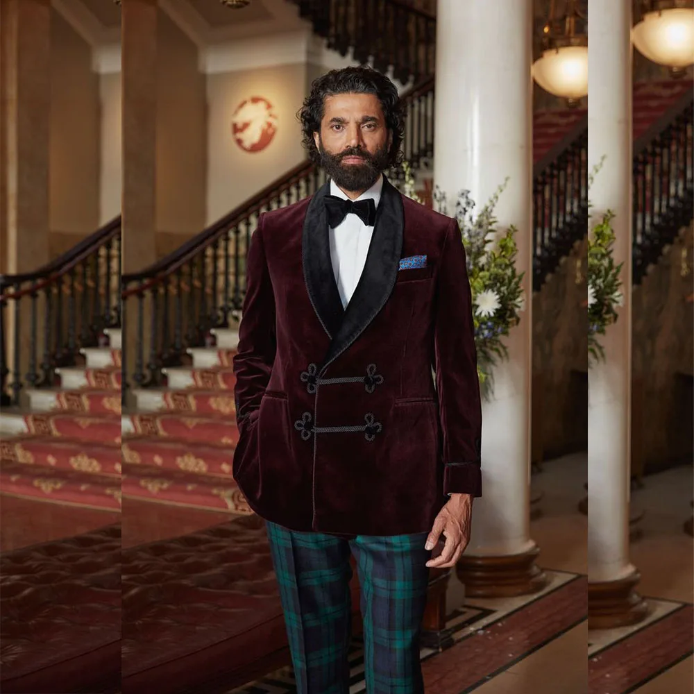 Casual Smoking Men's Suits 2 Piece Jacket Pants Velvet Shawl Lapel Skinny Male Clothing Customized Costume Homme Blazer
Casual Smoking Men's Suits 2 Piece Jacket Pants Velvet Shawl Lapel Skinny Male Clothing Customized Costume Homme Blazer