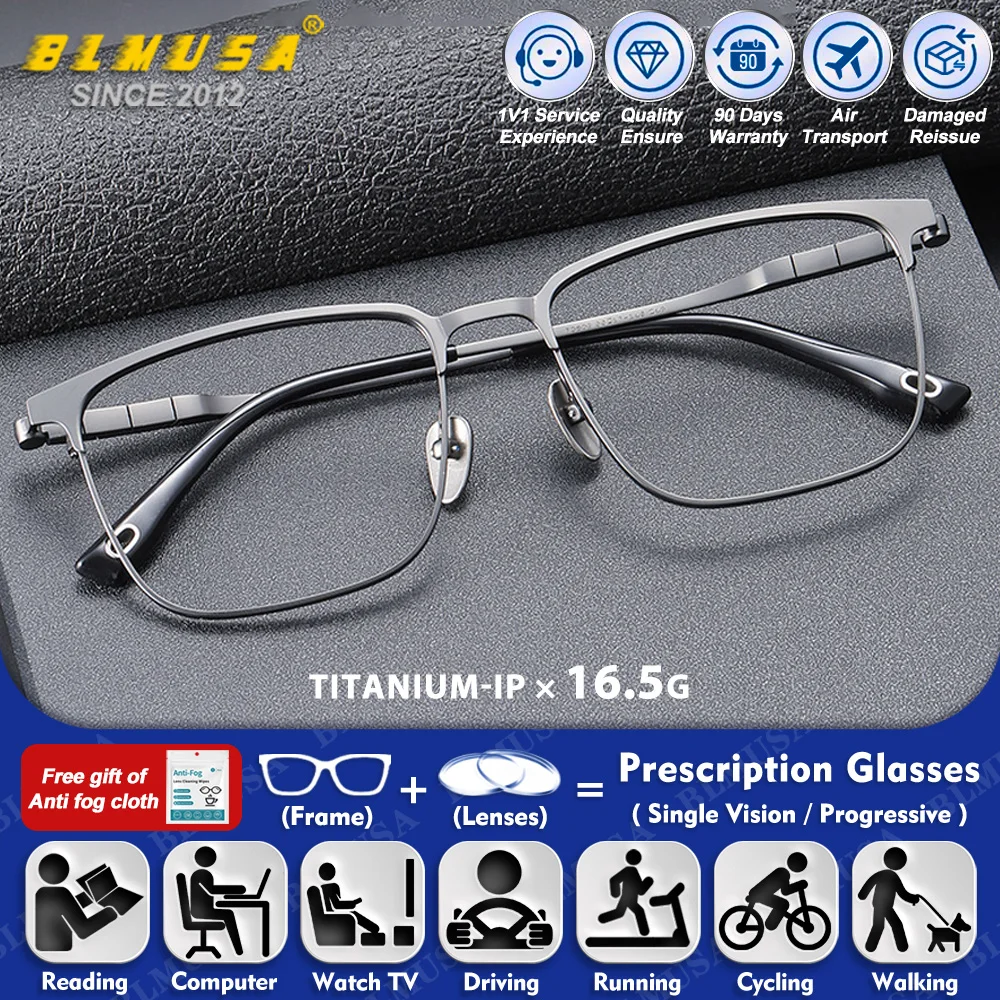 BLMUSA (L) Business Titanium Square Reading Prescription Glasses Men Anti Blue Light Myopia Photochromic Progressive Eyeglasses
BLMUSA (L) Business Titanium Square Reading Prescription Glasses Men Anti Blue Light Myopia Photochromic Progressive Eyeglasses