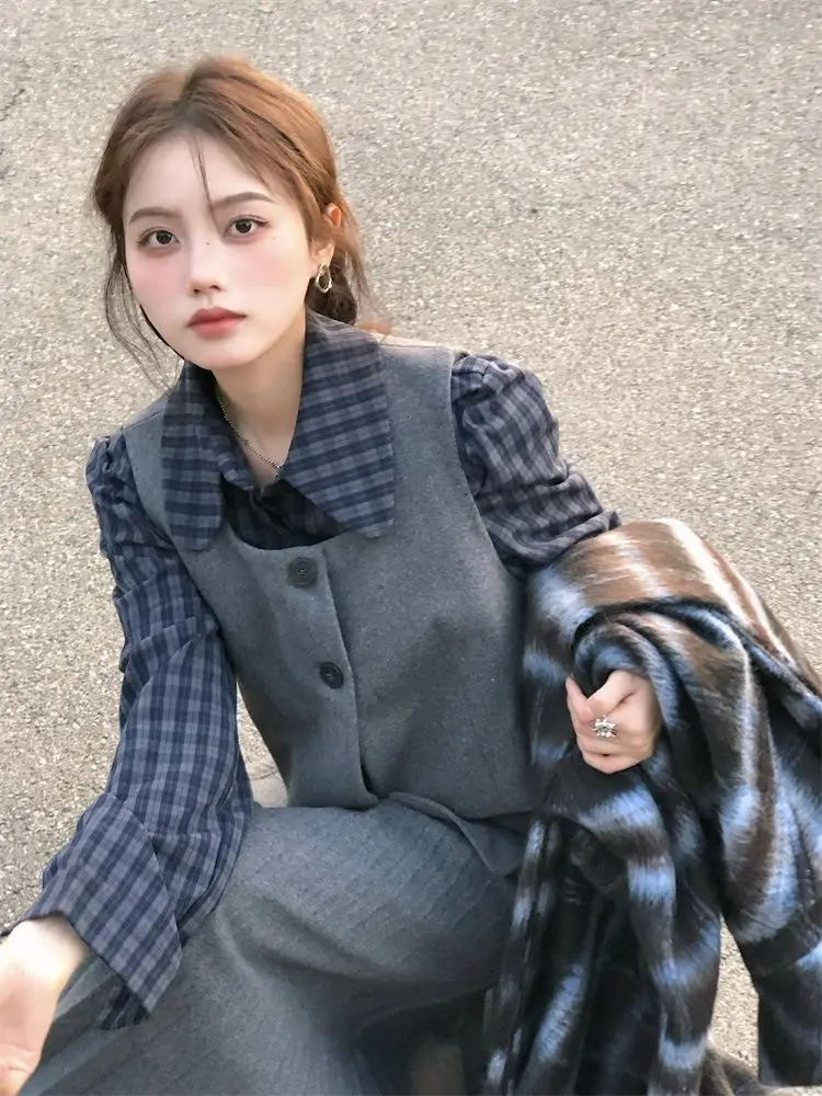 Korean Fashion Women New Three Piece Skirt Sets Preppy Style Blends Vest Tops + A Line Skirt + Long Sleeve Plaid Shirt Outfits
Korean Fashion Women New Three Piece Skirt Sets Preppy Style Blends Vest Tops + A Line Skirt + Long Sleeve Plaid Shirt Outfits