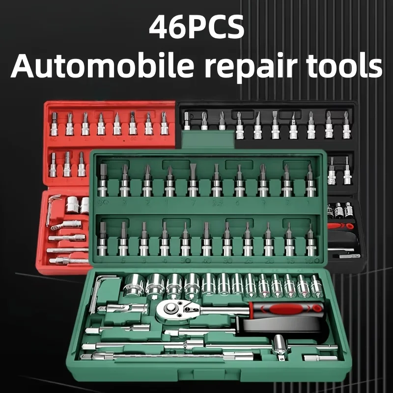 A 46pcs Manual Metal Socket And Ratchet Wrench Set, Suitable for Car Repairs, Motorcycles, Bicycle Maintenance, And Home
A 46pcs Manual Metal Socket And Ratchet Wrench Set, Suitable for Car Repairs, Motorcycles, Bicycle Maintenance, And Home