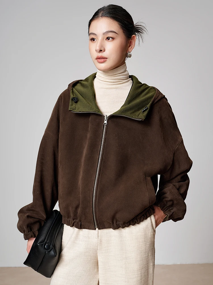 Short Hooded Genuine Leather Jackets Women Spring Autumn High-end Simple Double-sided Wear Deer Texture Real Goatskin Suede Coat
Short Hooded Genuine Leather Jackets Women Spring Autumn High-end Simple Double-sided Wear Deer Texture Real Goatskin Suede Coat
