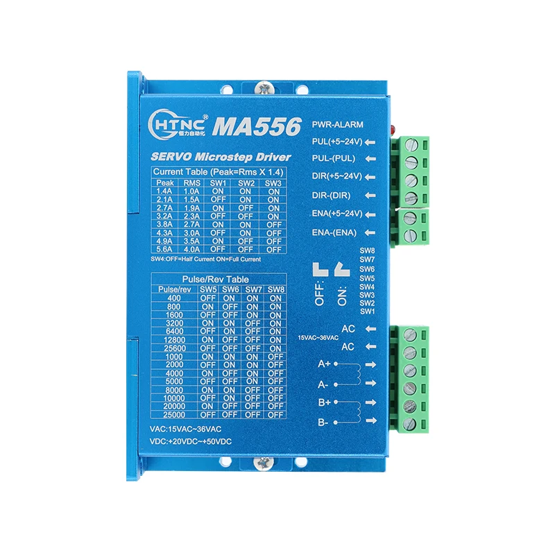 Микрошаговый драйвер HLTNC MA556 подходит для шагового двигателя NEMA17 42 NEMA 23 57 Драйвер двигателя постоянного тока для ЧПУ 
Микрошаговый драйвер HLTNC MA556 подходит для шагового двигателя NEMA17 42 NEMA 23 57 Драйвер двигателя постоянного тока для ЧПУ