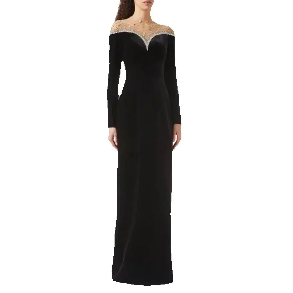 Elegant Black Women's Evening Dress Sheath Long Sleeves Ilussion Tulle Beading Prom Dress Floor Length Slit Formal Party Gown
Elegant Black Women's Evening Dress Sheath Long Sleeves Ilussion Tulle Beading Prom Dress Floor Length Slit Formal Party Gown