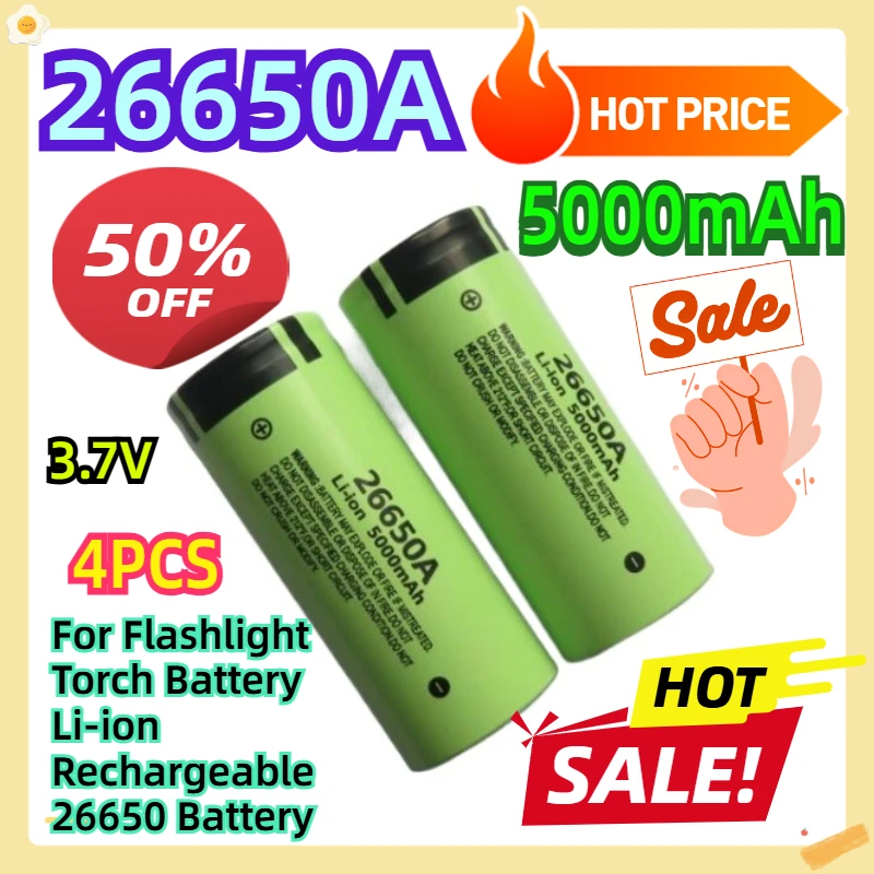 5000mAh 3.7V 4pcs For Flashlight Torch Battery Li-ion Rechargeable 26650 Battery
5000mAh 3.7V 4pcs For Flashlight Torch Battery Li-ion Rechargeable 26650 Battery