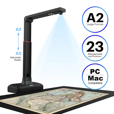A2/A3 Large Format Overhead Book& Document Scanner 23MP High Resolution Auto- Flatten & Support Multi-Language VIISAN-S21 2025