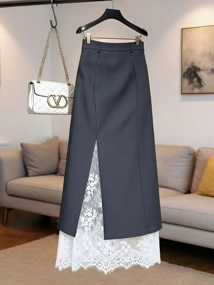 Elegance Dark Grey Lace Panel Midi Skirt High Waist Slit Hollow Out Pencil A-line Skirt For Women Office Lady Y2K Casual Outfits
Elegance Dark Grey Lace Panel Midi Skirt High Waist Slit Hollow Out Pencil A-line Skirt For Women Office Lady Y2K Casual Outfits