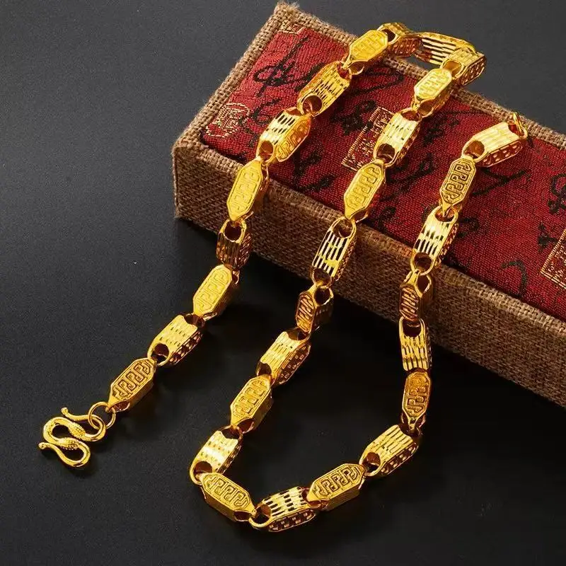 Luxurious 9999 24K real gold gold necklace men's high-end jewelry domineering long striped back pattern chain accessories
Luxurious 9999 24K real gold gold necklace men's high-end jewelry domineering long striped back pattern chain accessories