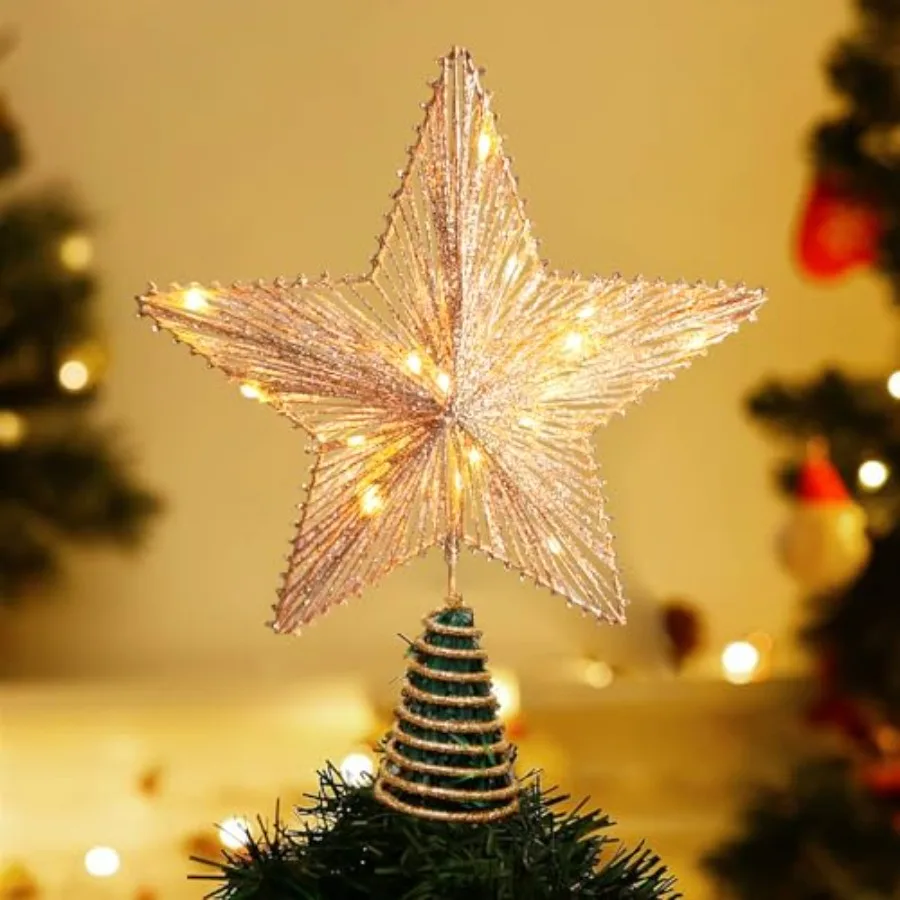 Christmas Tree Topper 10" Golden Glittered Star Tree Topper with 30 LED Lights Xmas Tree Topper Star for Xmas Decorations Ornam
Christmas Tree Topper 10" Golden Glittered Star Tree Topper with 30 LED Lights Xmas Tree Topper Star for Xmas Decorations Ornam