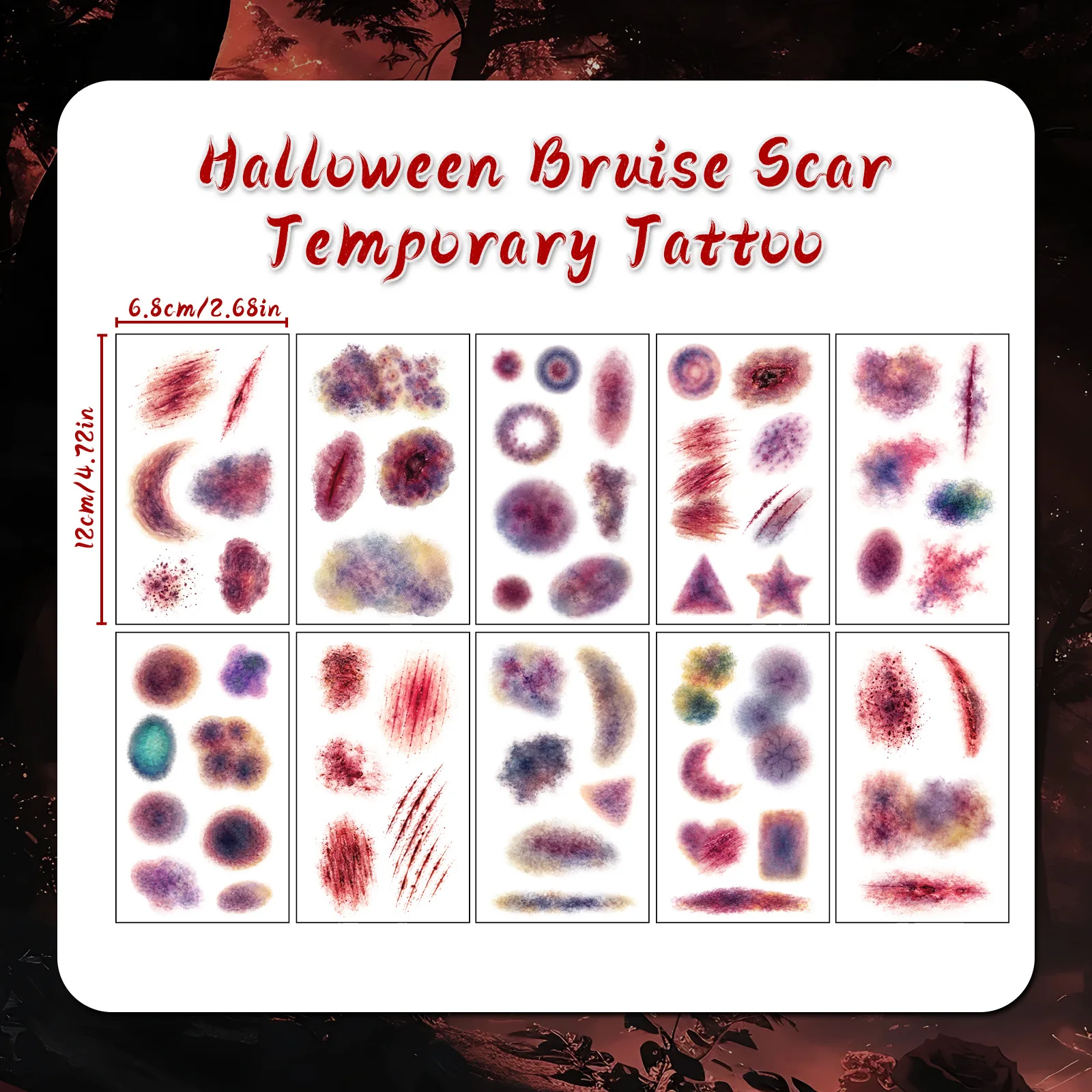 10Pcs Bruise Scar Tattoo Stickers Realistic Bloody Scar Halloween Party Makeup Temporary Tattoo Stickers
10Pcs Bruise Scar Tattoo Stickers Realistic Bloody Scar Halloween Party Makeup Temporary Tattoo Stickers