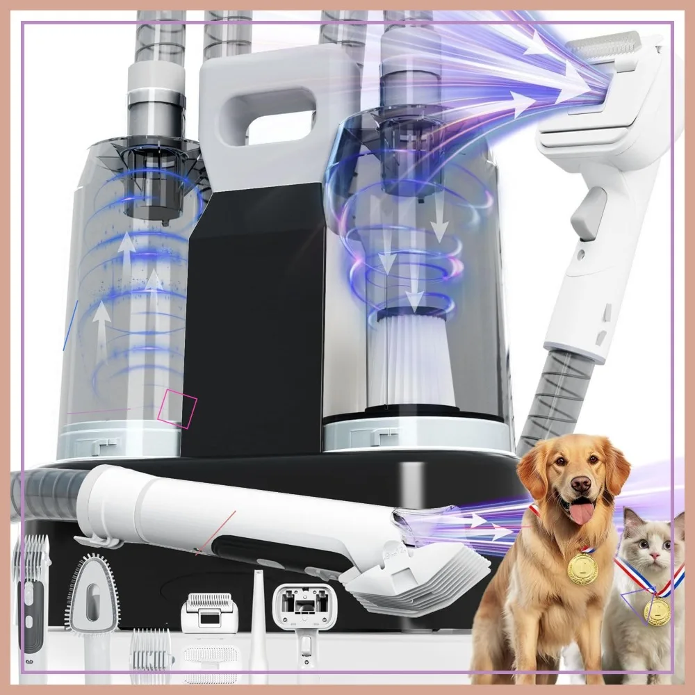 6-in-1 Dog Grooming Vacuum & Dryer Kit, 2.1L Dual Dust Cup, 10000Pa Suction, Low Noise Pet Hair Vacuum for Shedding, Black
6-in-1 Dog Grooming Vacuum & Dryer Kit, 2.1L Dual Dust Cup, 10000Pa Suction, Low Noise Pet Hair Vacuum for Shedding, Black