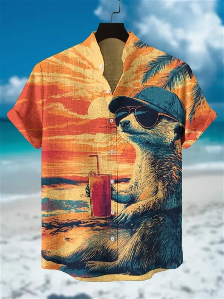 New animal style men's short sleeved linen shirt, button design, digital printing, casual and comfortable, fashionable dressing
New animal style men's short sleeved linen shirt, button design, digital printing, casual and comfortable, fashionable dressing