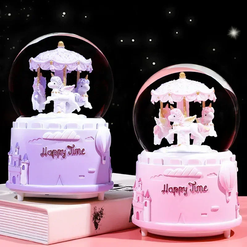 Carousel Crystal Ball Drifting Snow Music Box Glowing Children's Room Cartoon Decoration Crafts
Carousel Crystal Ball Drifting Snow Music Box Glowing Children's Room Cartoon Decoration Crafts
