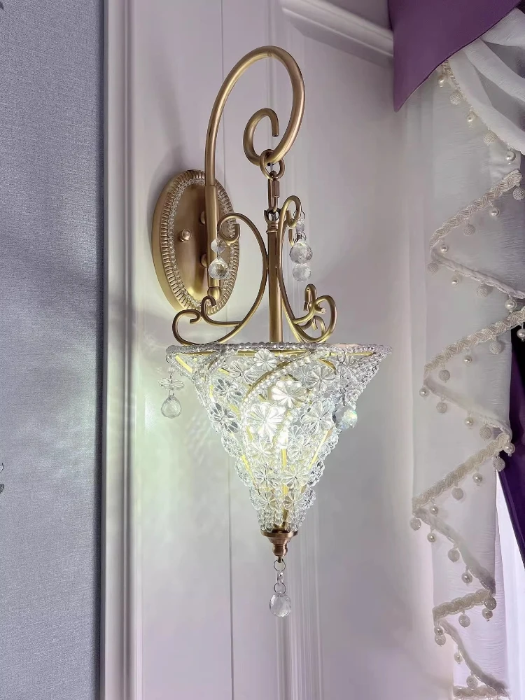Pure copper crystal flower basket wall lamp French European American living room dining room hallway bedroom study foyer
Pure copper crystal flower basket wall lamp French European American living room dining room hallway bedroom study foyer