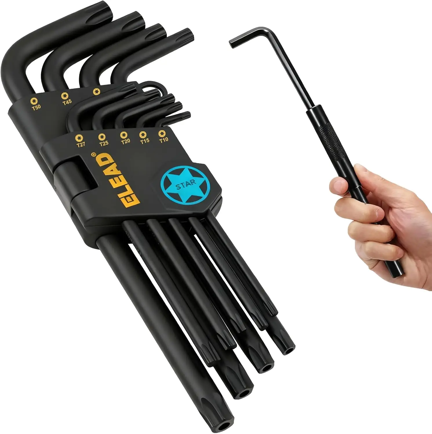 11-Piece Torx Star Allen Wrench Set with Extension Bar, T10-T50 Long Arm Key Set, Heat-Treated S2 Steel
11-Piece Torx Star Allen Wrench Set with Extension Bar, T10-T50 Long Arm Key Set, Heat-Treated S2 Steel