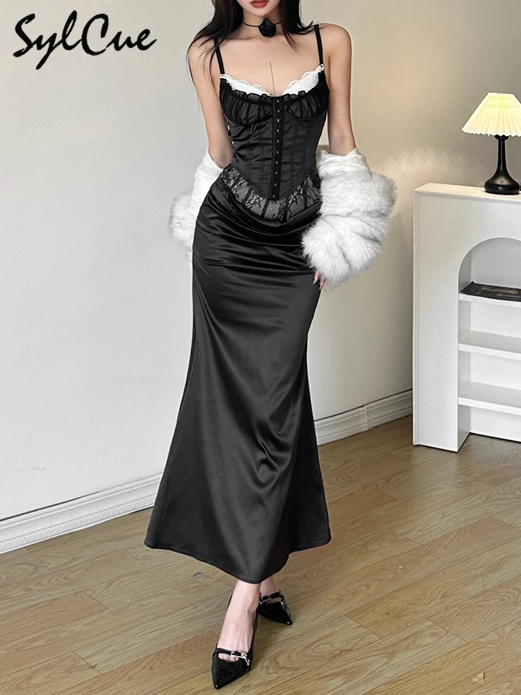 Sylcue Vintage Patchwork Lace Sexy Elegant Mature Beautiful Confident All-match Casual Thin Women's Black Matte Skirt
Sylcue Vintage Patchwork Lace Sexy Elegant Mature Beautiful Confident All-match Casual Thin Women's Black Matte Skirt