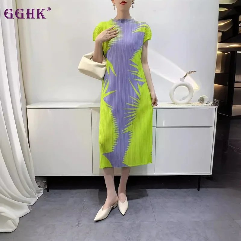 GGHK Pleated Printed Women Dresses 2024 Summer New Round Neck Loose Large Size Casual Dress Daily Wear
GGHK Pleated Printed Women Dresses 2024 Summer New Round Neck Loose Large Size Casual Dress Daily Wear
