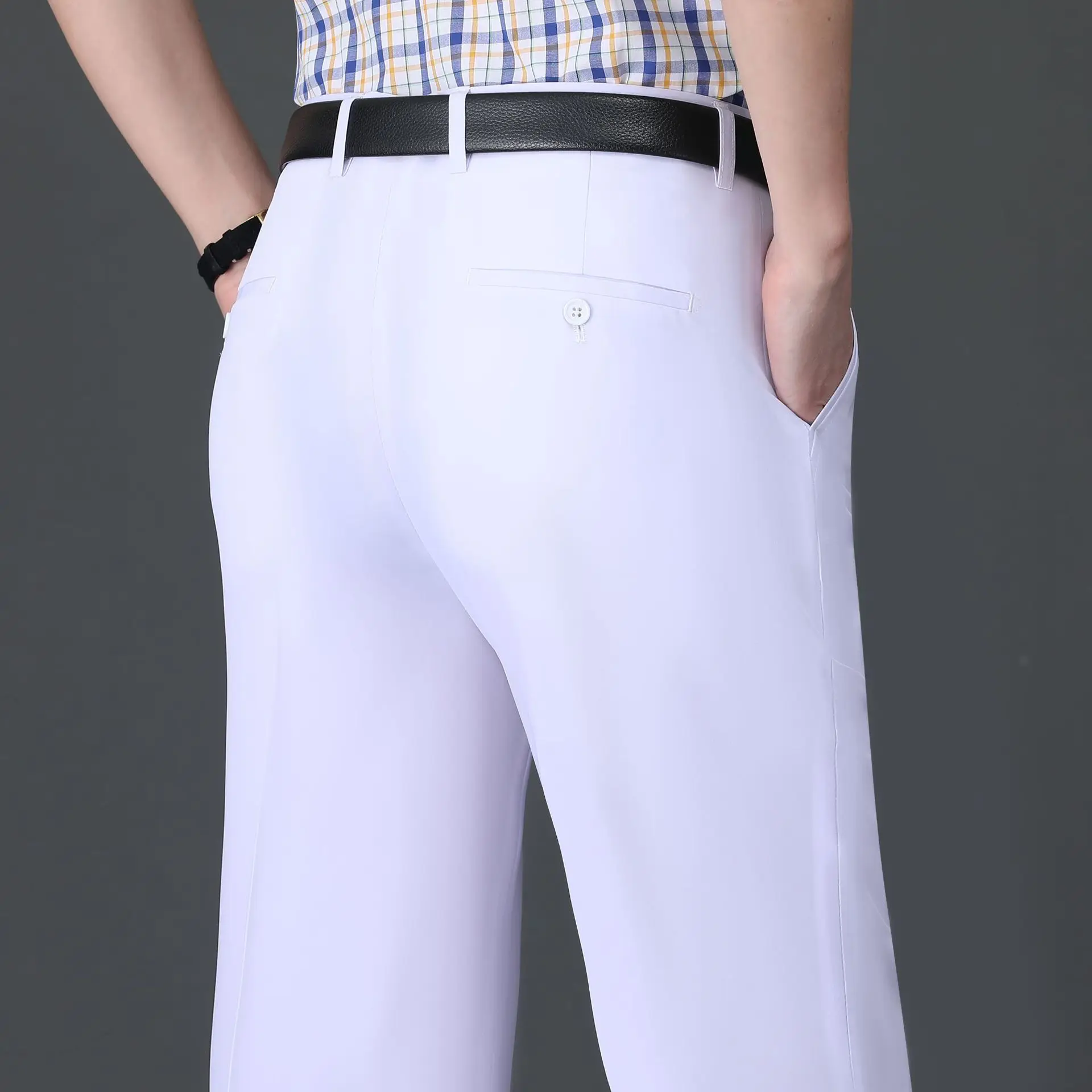 FENROOST White Men's Silk Suit Pants Lightweight Breathable Wrinkle Free Business Formal Straight Trousers Multiple Colors roupa
FENROOST White Men's Silk Suit Pants Lightweight Breathable Wrinkle Free Business Formal Straight Trousers Multiple Colors roupa