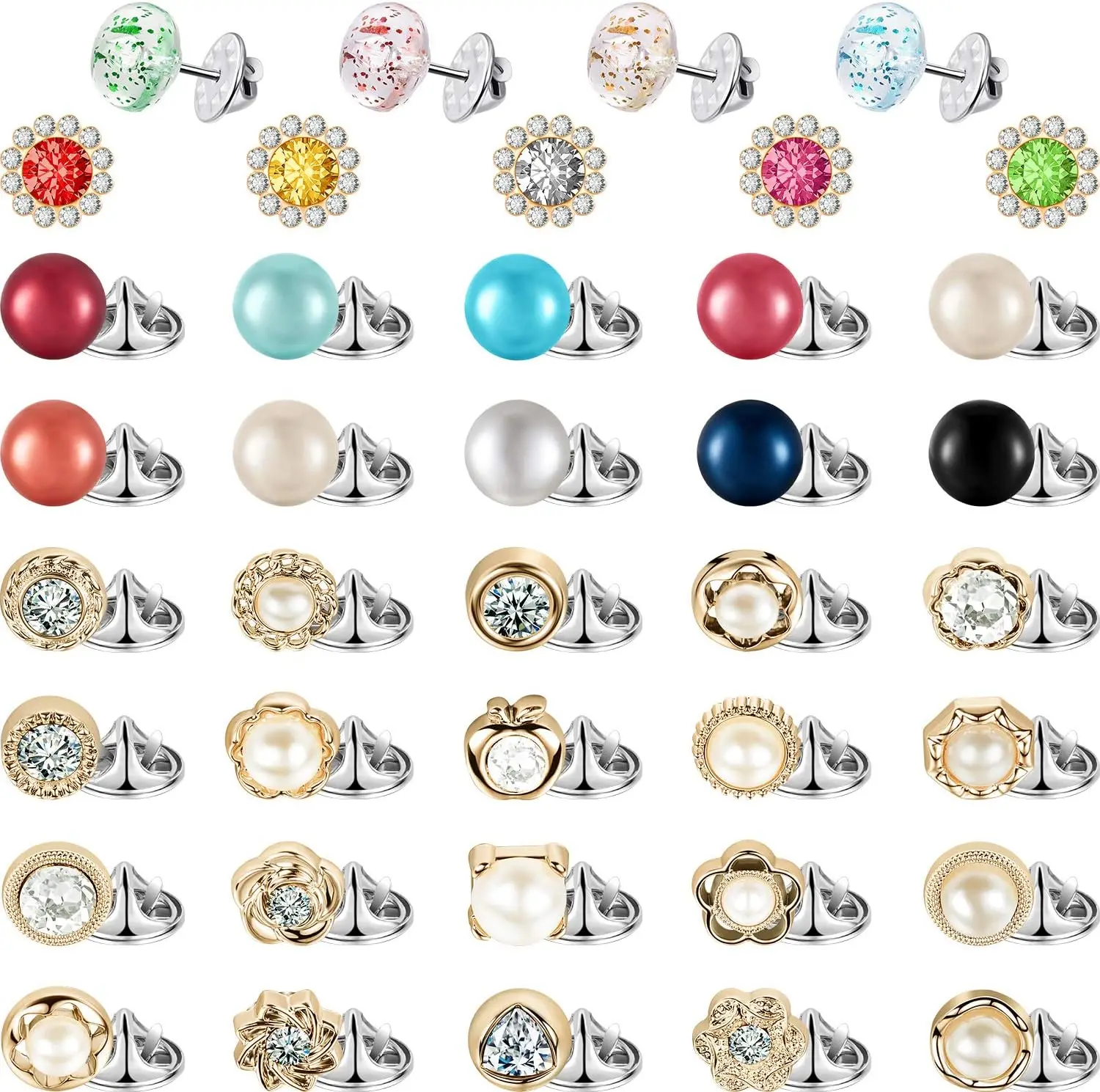 50-Piece Shirt Brooch Pin Set - Faux Pearl & Rhinestone Safety Pin Buttons for Women's Clothing Accessories
50-Piece Shirt Brooch Pin Set - Faux Pearl & Rhinestone Safety Pin Buttons for Women's Clothing Accessories