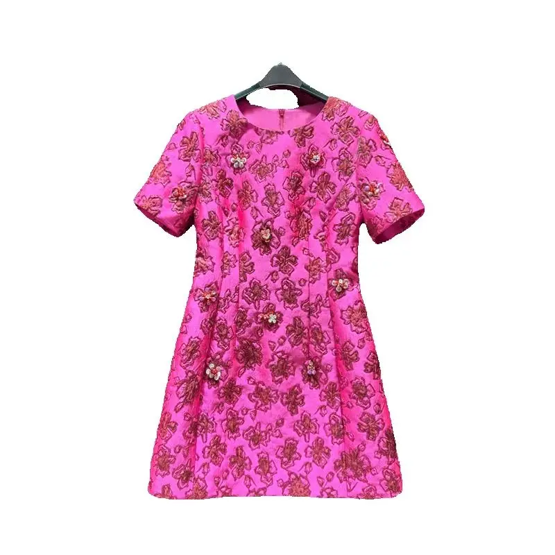 Luxury Fashion Lady Rose Pink Small Party Dress Elegant O-neck Short Sleeve Dress Diamond Beads Jacquard Embroidery Mini Dresses
Luxury Fashion Lady Rose Pink Small Party Dress Elegant O-neck Short Sleeve Dress Diamond Beads Jacquard Embroidery Mini Dresses