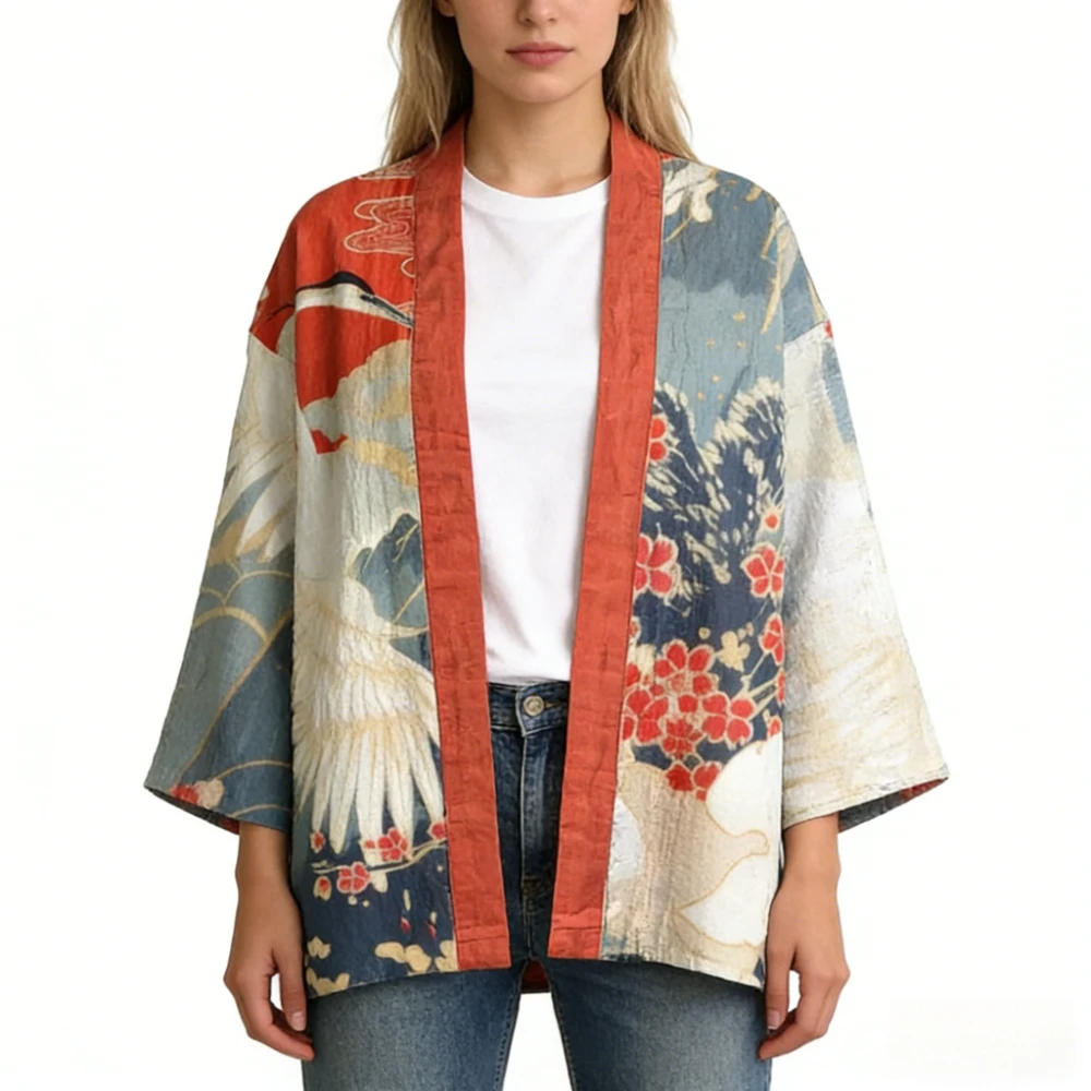 Японский кардиган-кимоно в стиле укиё-э с принтом «Киты и волны», легкий хлопковый пляжный халат с открытым передом, накидка для отдыха, куртка-накидка с открытым передом
Японский кардиган-кимоно в стиле укиё-э с принтом «Киты и волны», легкий хлопковый пляжный халат с открытым передом, накидка для отдыха, куртка-накидка с открытым передом