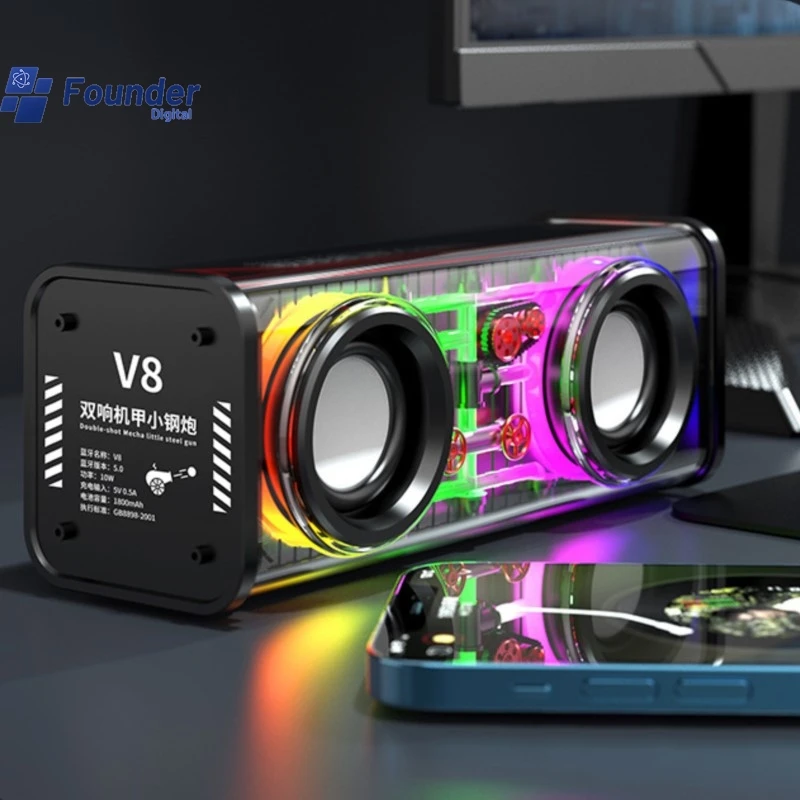 V8 Mech Dual Sound Small Steel Cannon Multi Power Bass Cannon Audio Outdoor Portable Internet Celebrity Desktop Small Speaker
V8 Mech Dual Sound Small Steel Cannon Multi Power Bass Cannon Audio Outdoor Portable Internet Celebrity Desktop Small Speaker
