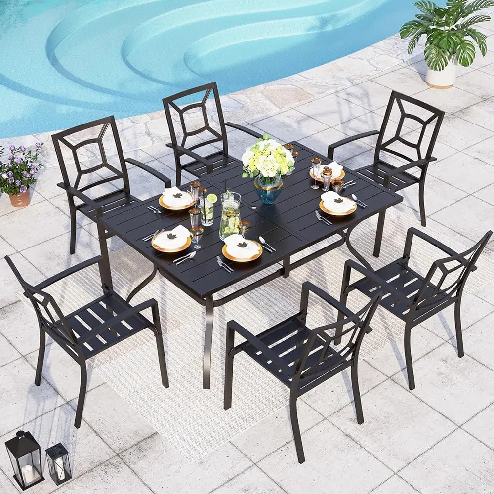 7 Piece Metal Outdoor Patio Dining Bistro Sets With Umbrella Hole - 60.2"" X 37.8"" Rec Patio Table And 6 Backyard Garden
7 Piece Metal Outdoor Patio Dining Bistro Sets With Umbrella Hole - 60.2"" X 37.8"" Rec Patio Table And 6 Backyard Garden