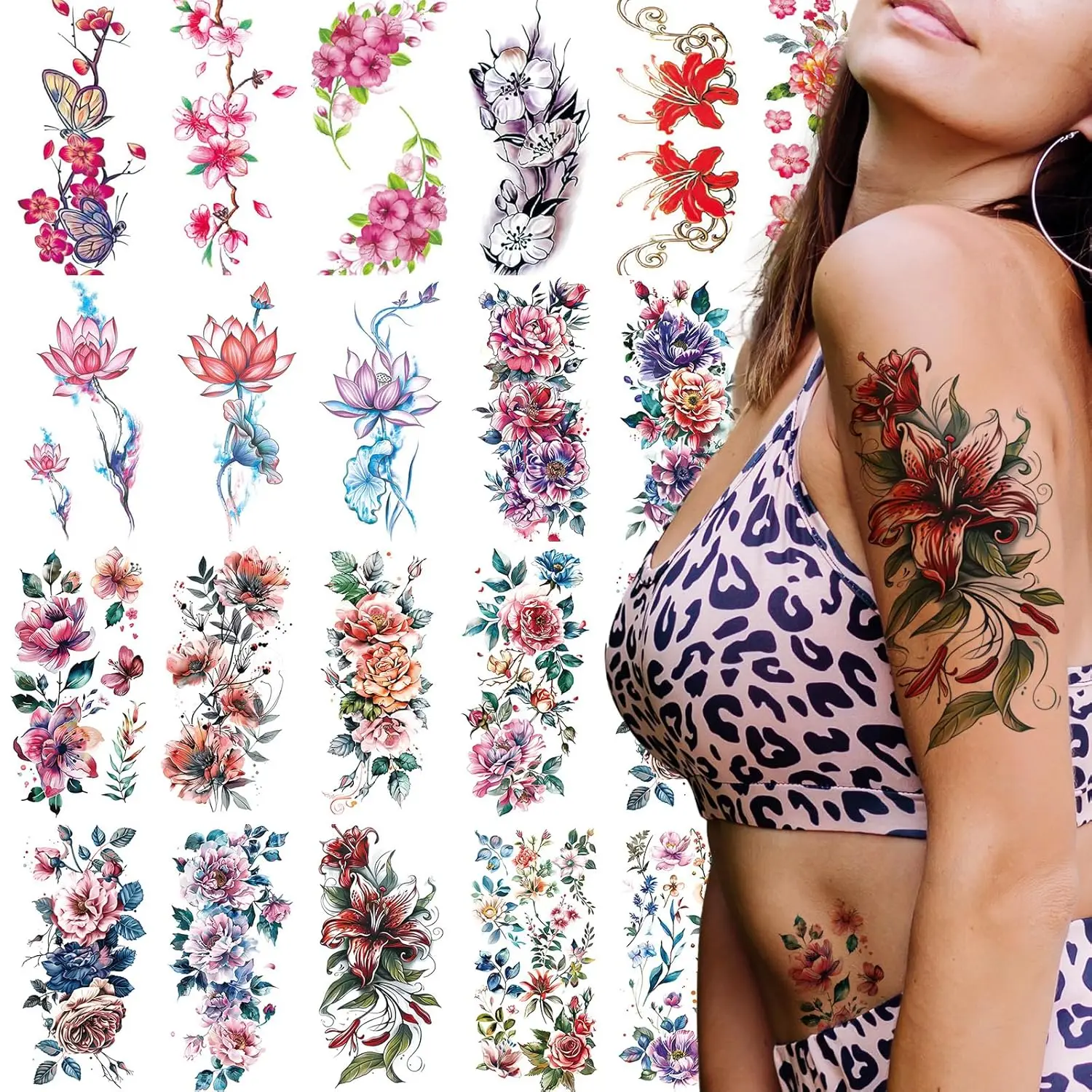 21 Sheets Large Temporary Tattoos Flower Paper Sexy Body Tattoo Sticker for Women & Girl Fake Tattoo
21 Sheets Large Temporary Tattoos Flower Paper Sexy Body Tattoo Sticker for Women & Girl Fake Tattoo