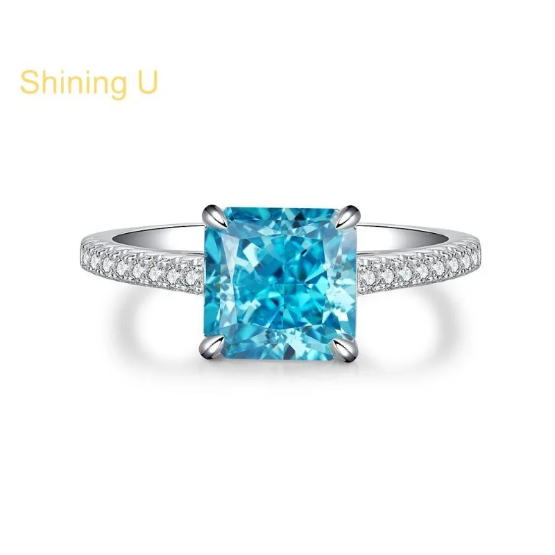 Shining U S925 Silver High Carbon Diamond 8*8mm Aquamarine Square Ring for Women Fine Jewelry Anniversary
Shining U S925 Silver High Carbon Diamond 8*8mm Aquamarine Square Ring for Women Fine Jewelry Anniversary