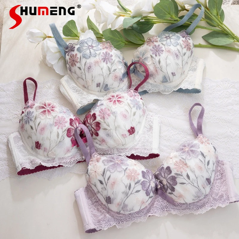 Japanese Sweet Embroidery Bra Set for Girls Push Up Side Underwear Intimates Women's Model Blue Purple Color Brief Suits
Japanese Sweet Embroidery Bra Set for Girls Push Up Side Underwear Intimates Women's Model Blue Purple Color Brief Suits