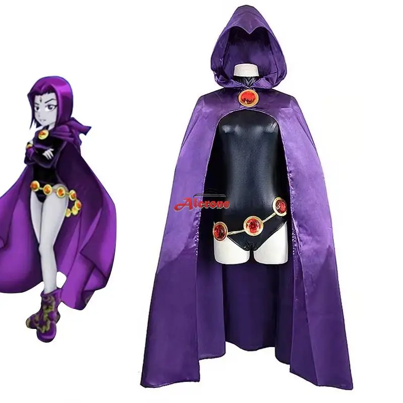 Костюм для косплея Titans Raven, женское черное боди супергероя, фиолетовый плащ с капюшоном, костюмы на Хэллоуин
Костюм для косплея Titans Raven, женское черное боди супергероя, фиолетовый плащ с капюшоном, костюмы на Хэллоуин